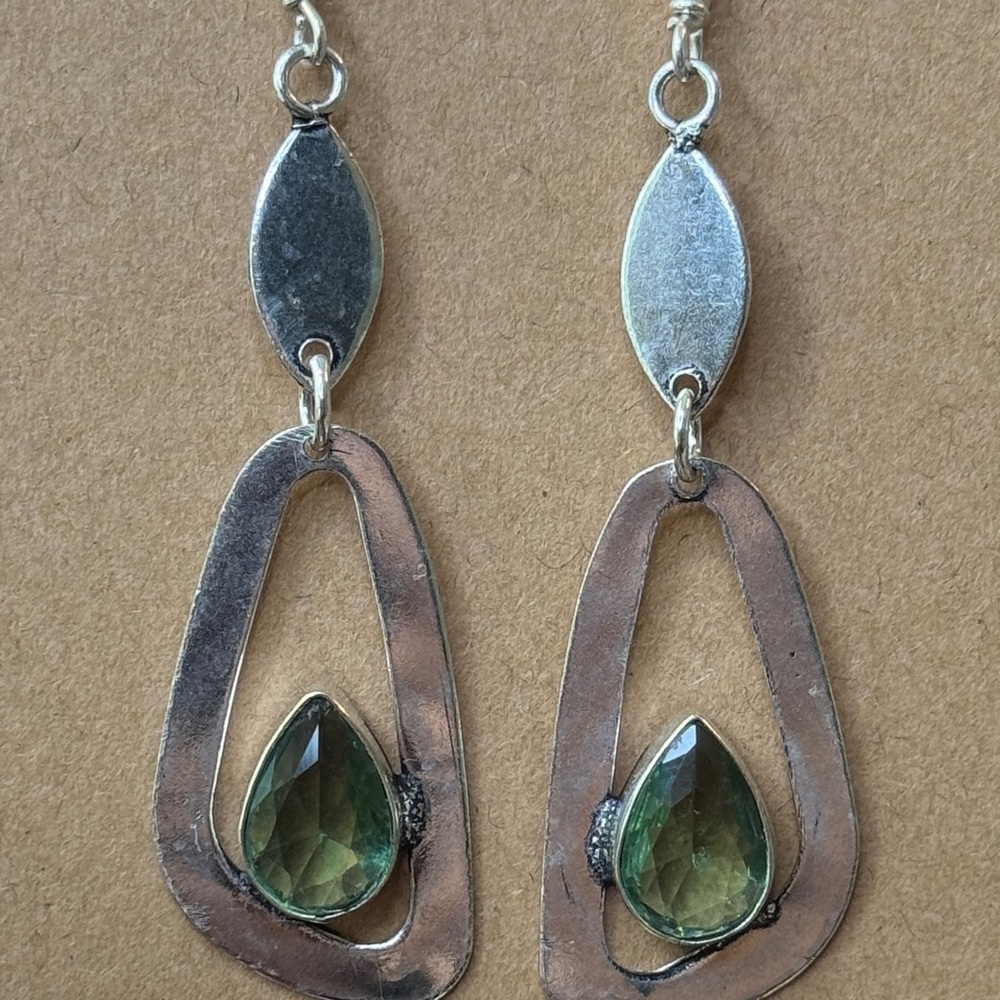 Elegant Silver and Green Dangle Earrings